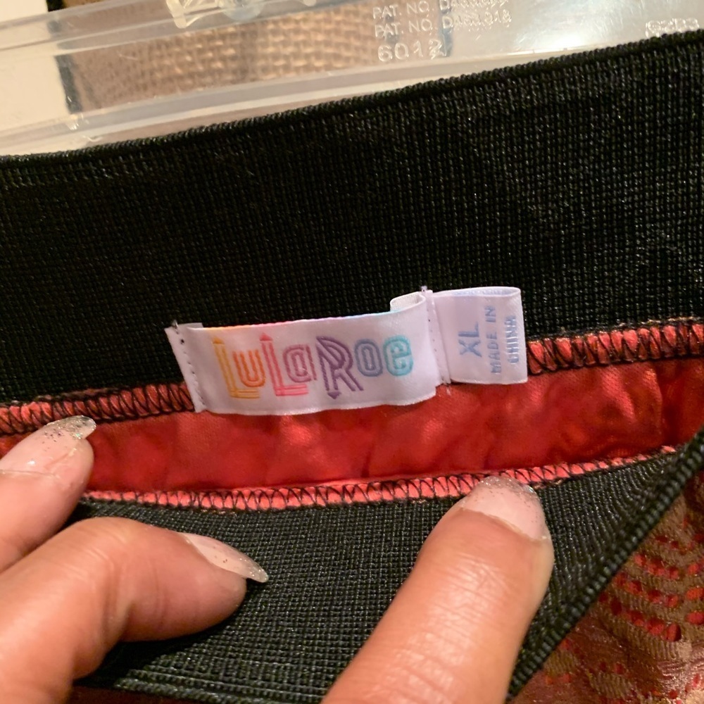 LuLaRoe Lola skirt in brown and coral - Picture 4 of 5